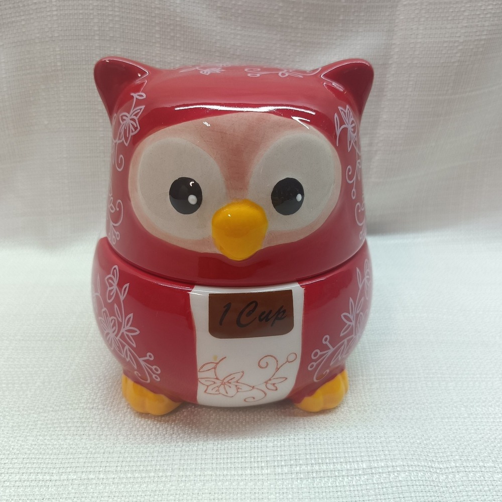 Temp-tations Red Owl Floral Lace Ceramicโ Nesting Measuring Cup Set Retired